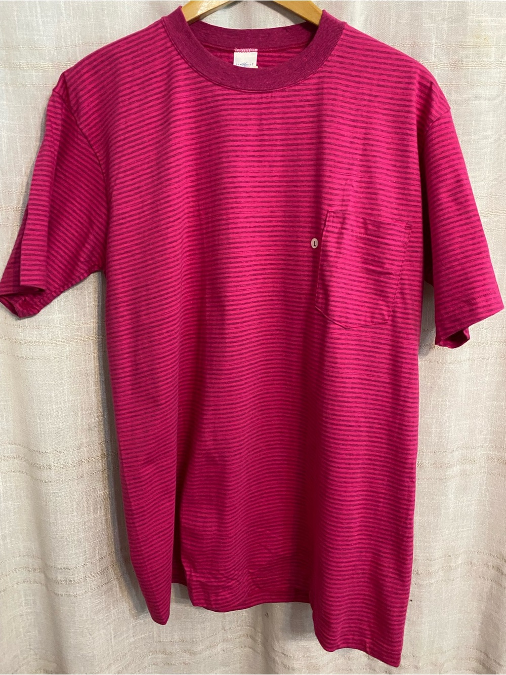 Vintage 90s Towncraft Fuchsia Striped Pocket T-Shirt NWT L Deadstock Sngl Stch